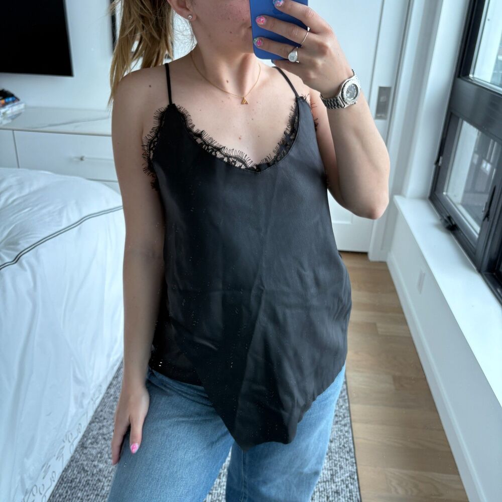Zara Faux Leather Asymmetrical Knit Lace Tank Top Medium